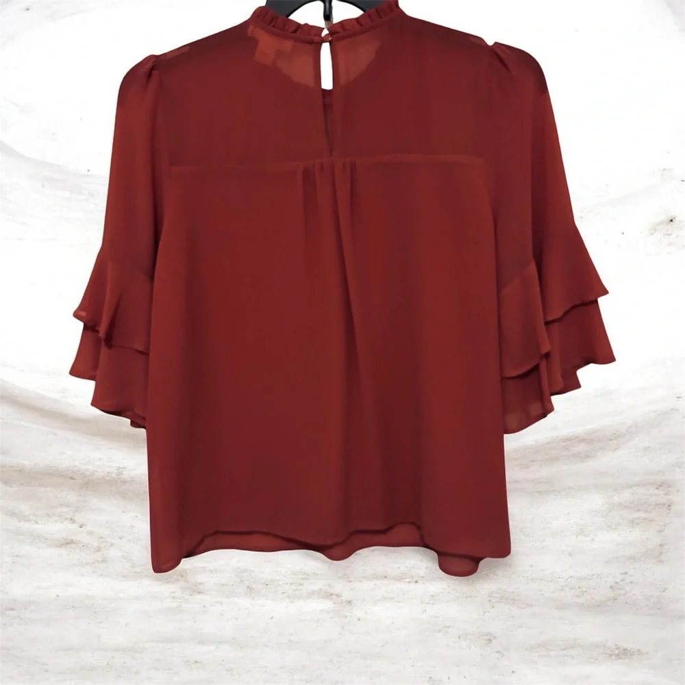 Monteau Women's Ruffle Sleeve Blouse - Rust - Picture 2 of 6